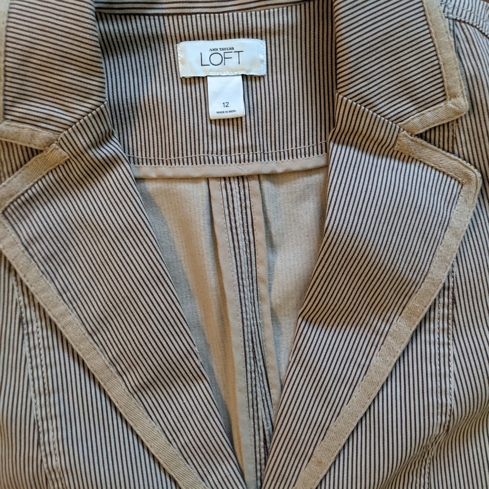 🆕 NWOT Loft Canvas Tan Pinstripe Blazer Cotton Blend - Picture 2 of 12